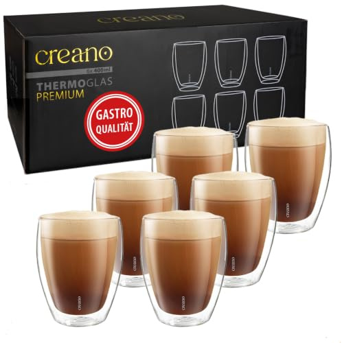 Creano® PREMIUM doppelwandige Trinkgläser 400ml - 6er Set | 100% Spülmaschinenfest durch GastroSeal Versiegelung deshalb Gastronomie Qualität - Doppelwandglas