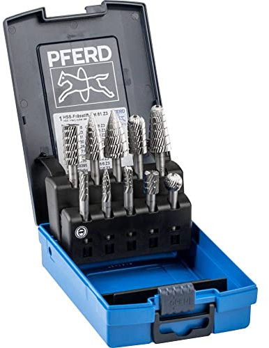 PFERD TOOLS HSS-Frässtift-Set, 10-teilig, Zahnung 3, Schaft-ø 6 mm, 22900813 – für die Zerspanung von Stahl, Stahlguss und Gusseisen