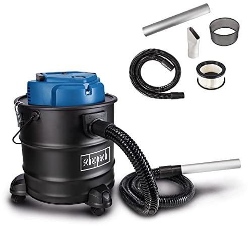 Scheppach Aschesauger AVC20 Kaminsauger Grillsauger mit Filterreinigungsfunktion | 150cm feuerfester Schlauch | 20L Behältervolumen | 1200W Leistung | Absaugleistung 20 kPa | inkl. Rund -& Flachdüse