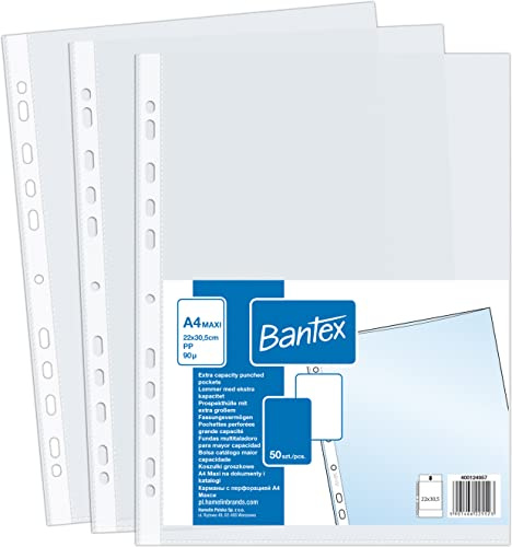 BANTEX MAXI Schutzumschlag für Dokumente A4, Transparente Dokumentenhülle 90 µ, Erbsenmuster, Matt und Genarbt, Prospekthülle A4+, Dokumentenumschlag, Aufbewahrung von Katalogen, Sichthülle, 50 Stück