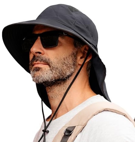 TOP-EX Unisex Sonnenhut mit breiter Krempe, Nackenschutz, faltbar | Wasserdicht und faltbar mit Nackenklappe, Kühlband und Brillenhalter – für Angeln, Wandern, Camping, Gartenarbeit und Outdoor