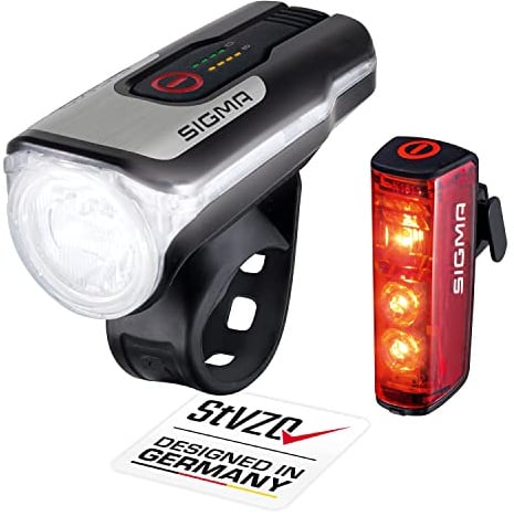 SIGMA LED Fahrradlicht Set Aura 80 und BLAZE | StVZO zugelassen | akkubetriebenes Vorderlicht und Rücklicht mit Bremsfunktion | wetterfestes & wiederaufladbares Set