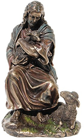 US Bronzefigur, Jesus hält EIN Baby-Lamm, 22,6 cm