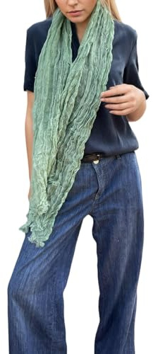 Prettystern Crinkle Leinen unisex Schal mit Struktur lässiger Kreppschal Knitteroptik Leinenschal für Damen Herren T127 Grün