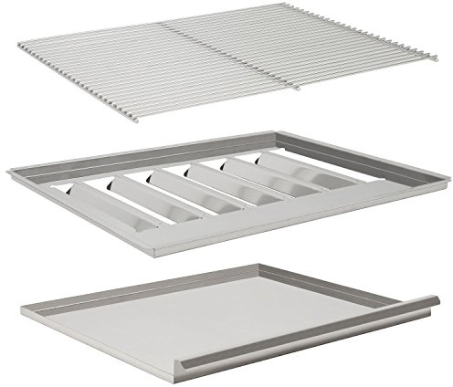 BBQ-Toro Grillrost Set 60 x 48 cm | silber | verchromter Stahl | mit Flammenblech und Fettwanne | für Gas Gastrobräter 64 x 52 cm, 3-flammig | Tischgasgrill, Gasgrill Zubehör
