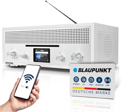 Blaupunkt Milano RXD 1900 weiß, Internetradio mit CD Player, DAB+ Radio, Bluetooth Stereoanlage, WLAN Internetradio, UKW, Farbdisplay, Küchenradio im Retro Design