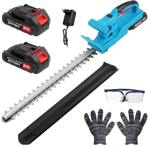 Heckenschere Akku Profi Hecken, Elektro Akku Heckenschere 50cm Schnittlänge, mit 2 Akkus & Ladegerät, 17 mm Zahnabstand, Dual Schnittklingen, Inkl Handschuhe, Schutzhülle, für Hecken und Strauch