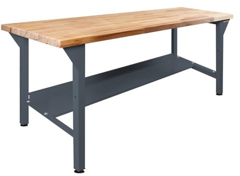 Steinbock Werkbank mit Ablageboden | 500 kg Tragkraft | HxBxT 85 x 150 x 75 cm | Anthrazitgrau | 5 cm Starke geölte Massivholz-Arbeitsplatte | stabiles Stahlgestell | Made in EU | Werktisch