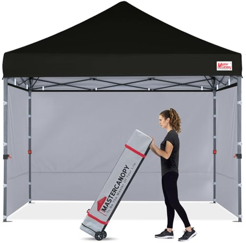 MASTERCANOPY Pop-up-Pavillon 3x3 mit 4 Seitenwänden, Schwarz | Schnellaufbau, 3-Fach höhenverstellbar, UPF50+, wasserabweisend, inkl. Tragetasche, für Camping, Events, Garten, Markt