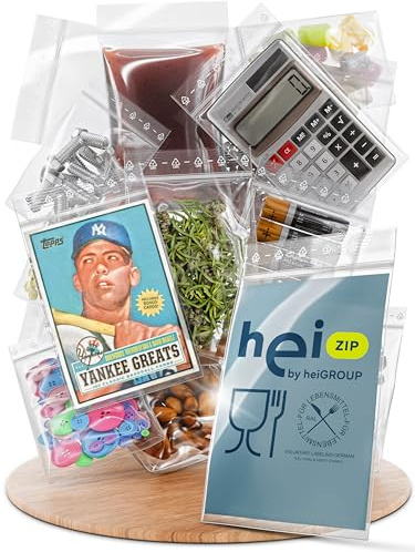 HeiGroup HeiZip 100 x Druckverschlussbeutel 110x220 mm - ZIP Beutel 90 my extra stark, lebensmittelecht, wiederverschließbar & transparent | ca. 0,6 l