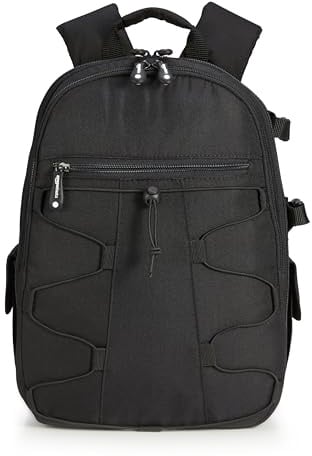 Amazon Basics Großer Kamerarucksack mit Interner Polsterung für DSLR und Zubehör, Wasserdicht und Stoßfest, 30 x 15 x 37 cm, Einfarbig, Schwarz