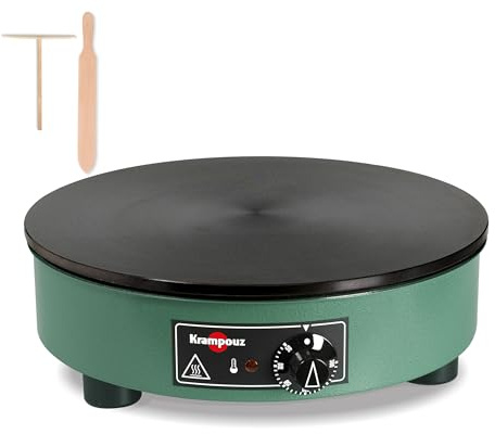 KRAMPOUZ Crepes Maker elektrisch - Crepeseisen aus bearbeitetem Gusseisen Durchmesser 40 cm - 220–240 Volt und 2500 Watt - Echtes traditionelles bretonisches Crepe Maker für den Hausgebrauch