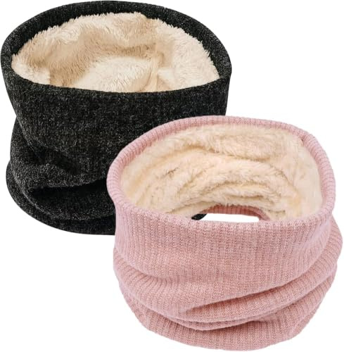 Chalier Fashion 2 Pack Winter Loop Schal Damen Fleece Gefüttert Gestrickt | Unisex Warmer Winddicht Tubeschal Schlauchschal für GehenLaufski Outdoor Täglicher Verschleiß Kleine Geschenk für Frauen
