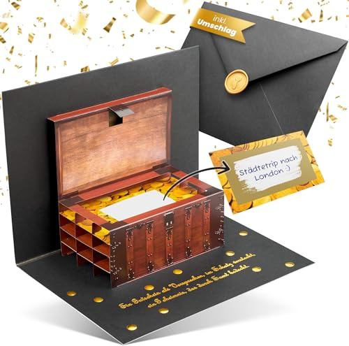 BASICBIRD Gutschein zum Selberausfüllen als PopUp Schatztruhe, Gutschein Karte Geburtstag mit Rubbelkarte, Gutscheine zum selber ausfüllen, Gutscheinkarten zum selbstausfüllen, Geburtstage, Geschenke