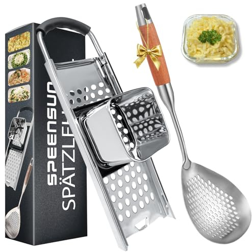 SPEENSUN Spätzlehobel+Schöpflöffel [Topf Ø von 16-30cm] mit Gummigriff Spülmaschinenfest,Spätzlereibe aus hochwertigem Edelstahl,Spätzlesieb ideal für selbstgemachte Spätzle&Knöpfle