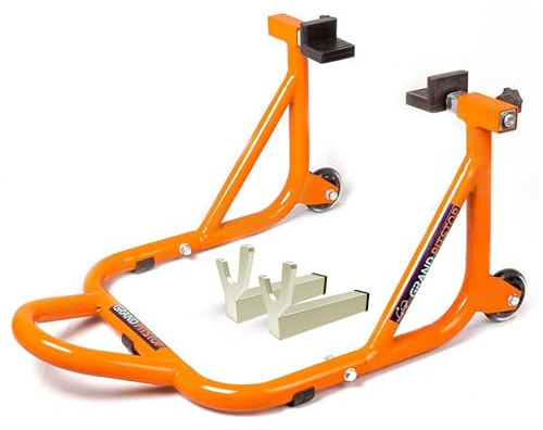 Grand Pitstop Universal Rear Paddock Stand for Motorcycle with Swingarm Rest (Dismantable with Skate Wheels, Orange, Motorcycle Weight Up to 450 Kgs)
