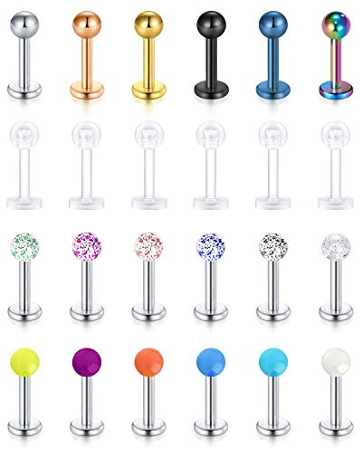 Rajnard 18er 16G 6/8/10mm Tragus Helix Piercing Lippenpiercing Stecker Edelstahl& Bioflex mit kungel Tragus Helix Ohrring Labret Studs Piercing Schmuck