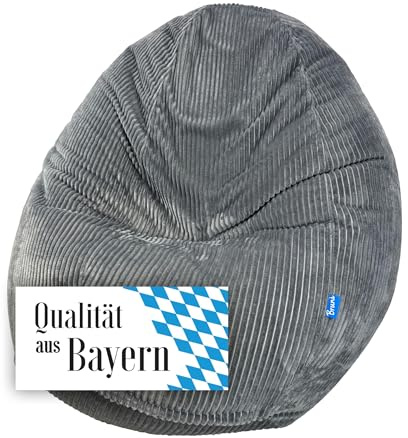 Bruni Classico Cord L in Grau - XXL-Sitzsack für drinnen mit Füllung, Indoor-Sitzsack aus Deutschland