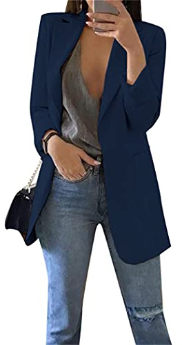 OMZIN Damen Elegant Langarm Blazer Sakko Einfarbig Revers Geschäft Büro Kurz Mantel Anzüge Bolero mit Tasche