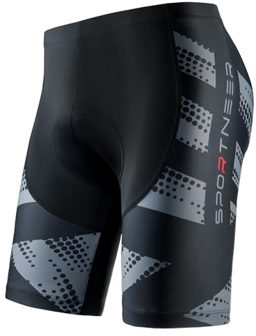 Sportneer Radlerhose Herren Gepolstert Kurz mit Sitzpolster 4D Fahrradhose Herren Schnelltrockende& Elastische Radhose Herren– Verbesserte Elastizität und Luftdurchlässigkeit Radlerhose Herren