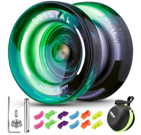 MAGICYOYO Crystal Yoyo K2, Profi JoJo für Kinder und Anfänger, Magic JoJo mit Leerlauf und Kugellager, Trick JoJo für Responsive und Unresponsive, mit 12 Schnur, Koffer, Zubehör (Schwarz Grün)