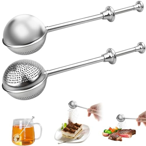 Teezange 2 Stück Teesieb für Losen Tee - Teaballs mit Teleskopgriff, Teeei 304 Edelstahl, Teezange, Tee Sieb, Tea Infuser, Edelstahl Mehlsieb Mehlstreuer - Zucker, Mehl, Gewürze, Kakaopulver (A)