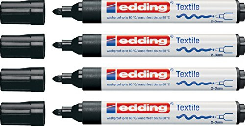 Edding Textil- und Filzmarker für schwarze T-Shirts, 4er-Pack
