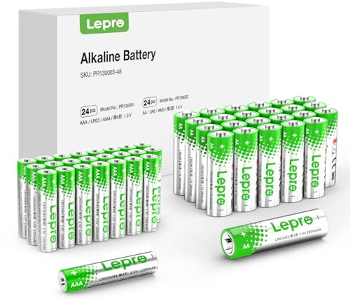 Lepro AA & AAA Batterien, 24 Stück AA + 24 Stück AAA, Alkaline Batterie 1,5V - Langlebig, Leistungsstark & Auslaufsicher, Ideal für Fernbedienungen, Spielzeug, Uhren, Taschenlampen UVM