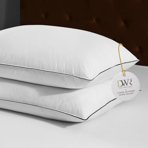 DWR Daunenkissen 40x80 cm 2er Set, Federkissen mit 3 Kammer Füllung - Luxus Gänsefederkissen und 100% Bio-Baumwollstoff, Ultra Komfort, weich & stützend, Kissen 40x80 cm