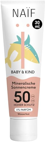 Naïf - Sonnencreme auf mineralischer Basis - für Baby & Kind - LSF 50-0% Parfüm - Creme ohne Octocrylene - UVA und UVB Schutz - Wasserresistent - Dermatologisch Getestet - Ohne Mikroplastik - 30ml