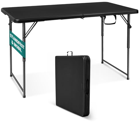 Byliable Klapptisch 120 cm tragbar, höhenverstellbar Campingtisch, Gartentisch Esstisch Partytisch klappbar faltbar, Outdoor Indoor, Schwarz