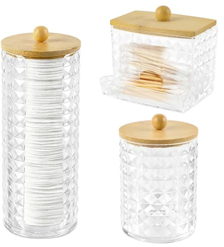 Hwtcjx 3 Stück Wattestäbchen Halter, Wattepad-Halter, Wattepads Aufbewahrung, Wattestäbchen Behälter mit Holzbezug, Wattepadspender, für Wohnzimmer, Schlafzimmer, Badezimmer