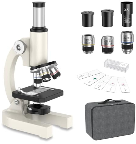 HUTACT Mikroskop für Kinder Erwachsene Anfänger: 40-2000X Compound Biologie Mikroskop mit Slide Kit und Aufbewahrungskoffer - für Science Explore Education