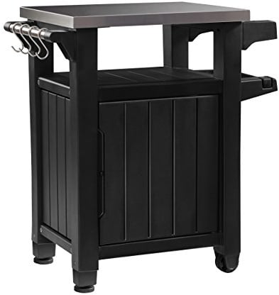 Keter BBQ Beistelltisch Unity, Graphit, L 70 x B 54 x H 90 cm, wetterfest, Arbeitsplatte aus Edelstahl, Outdoor Sideboard, perfekt für das Grillen im Frühling
