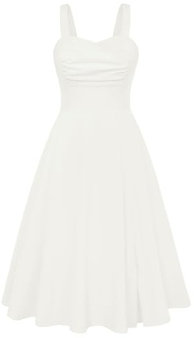 Damen Midikleid Elegant A-Linie Midi Blumenkleid Spaghetti Sommerkleid Sommer Freizeitkleid Milchig-Weiß XL