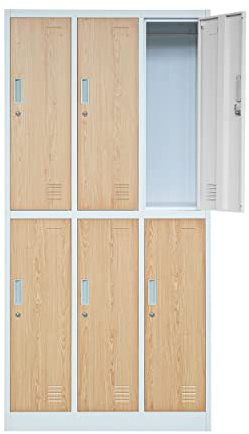 Jan Nowak Schließfachschrank 3B2A Wertfachschrank Metallspind Umkleideschrank 6 Fächer Stahlblech Pulverbeschichtet 185 cm x 90 cm x 45 cm (H x B x T) (Weiß-Holzoptik)