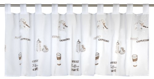 Elbersdrucke Bistrogardine Espresso 06 weiß-braun transparent 48 x 140 cm Scheibengardine Kurzgardine für Küche Küchenfenster Sichtschutz Badezimmer