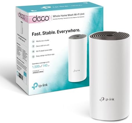 TP-Link Deco E4 Mesh WLAN Router AC1200 WLAN-Heimnetz-Komplettlösung (Abdeckung bis zu 130m², passt in jeder Art von Zuhause,Multi-Arbeitsmodi, 2X 10/100Mbit/s Ports, 1 Pack) weiß