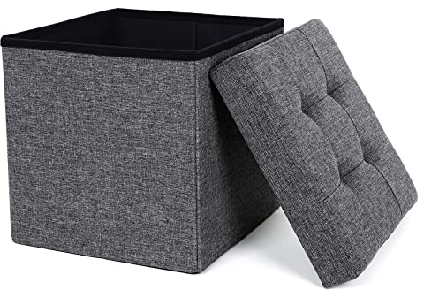 SONGMICS Sitzhocker mit Stauraum, faltbarer Hocker, Fußhocker, Falthocker, Sitzwürfel für Wohnzimmer, Schlafzimmer, 38 x 38 x 38 cm, dunkelgrau LSF27Z
