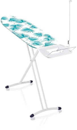 Leifheit Bügeltisch Air Board Express M, Ultraleicht für Dampfstation | 120 x 38 cm Bügelfläche, höhenverstellbar bis 100 cm, Metallablage 26 x 37 cm, Kabelhalter, Palm Leaf Bezug