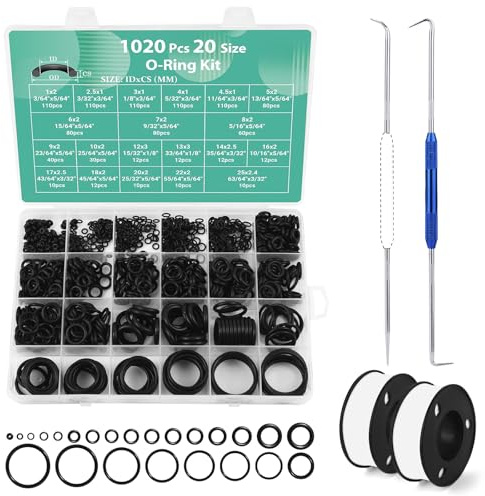 HOTUT 1020 Stück O Ring Sortiment, 20 Größe Gummi Dichtungsringe Set mit gewindedichtband, Unterlegscheiben Dichtringe Schwarz dichtungen, Dichtungssatz für Auto, Wasserhähne, Druckleitungen