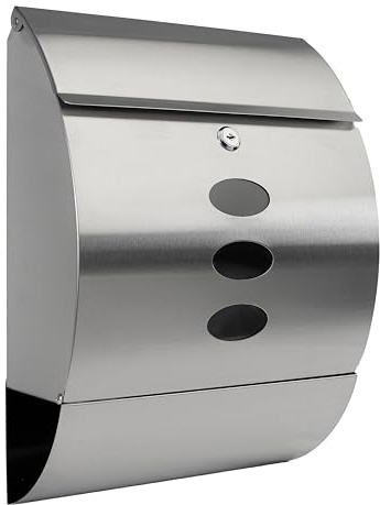 Grafner Design Edelstahl Briefkasten mit Zeitungsfach, abschließbar – 2 Schlüssel inkl., 3 Sichtfenster, Moderne runde Ausführung, einfacher Anbau, inkl. Montagematerial, Postkasten Letter Box