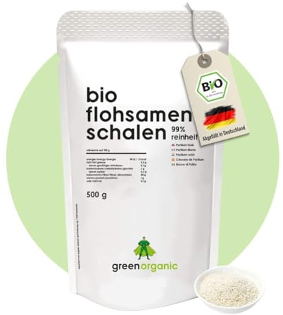 Bio Flohsamenschalen 99% Reinheit - Premium Qualität - laborgeprüft, ballaststoffreich, vegan, lower-Carb, glutenfrei, nachhaltig und fair angebaut, 500g