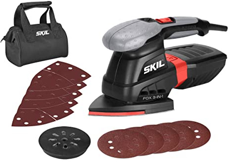 Skil 3-in-1 Multischleifer FOX 7220 AC (250W, 3-in-1 Gerät: Schwingschleifer, Exzenterschleifer, Deltaschleifer mit 10 tlg. Schleifpapierset und Tasche)