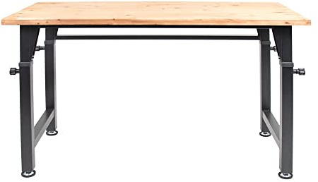 HEMMDAL Werkbank 3-stufig höhenverstellbar | 135x105x60 cm | 200 kg | Schwarz | 3,5 cm geölte Arbeitsplatte aus FSC®-Holz | stabiles Stahlgestell | Profi-Werktisch| Arbeitstisch