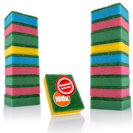 BigDean 100 Stück Schwämme Mehrfarbig für Küche & Haushalt Spülschwamm | zweiseitigen Reinigungsschwamm – Topfschwamm, Putzschwamm wiederverwendbar – Made in Europa