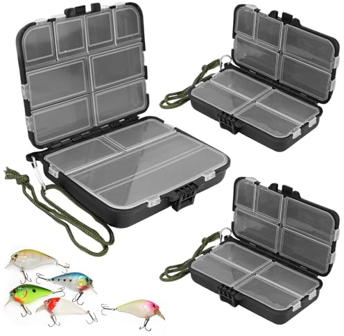 KOUHA 3 Stücke Köderbox Angeln Tackle Box Hardbait Doppelseitig Köderbox Angeln mit Handseil und Verstellbaren Einzelfächern - 2 Größen Angelbox Double Face Box Angelköder (3 Stücke)