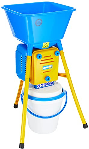 Novital Elektrische Getreidemühle, Schrotmühle, blau, gelb, Kunststoff, mit staubdichtem Eimer, inkl. vier Siebe