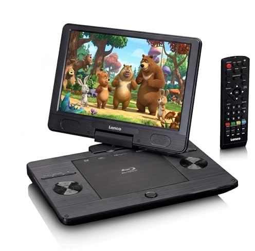 Lenco BRP-1150BK - DVD Player - Tragbarer DVD Player - DVD Player Auto | BRP-1150 - 11,5” drehbarer TFT Bildschirm - 1024 x 600 - Akku - KfZ-Adapter - USB Eingang - AV-Out