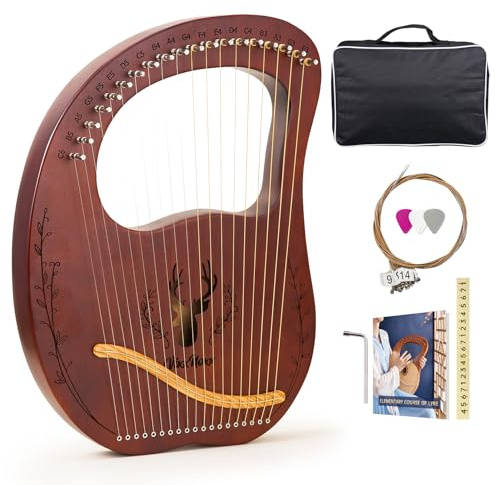 VixxNoxx Lyre Harfe 19 Metallsaiten Musikalische Instrumente | Mahagoni Leier Harfe, Stimmschlüssel, Ersatzsaiten, Tragbare Tasche, Für Erwachsene Anfänger, Geschenk für Musikliebhaber